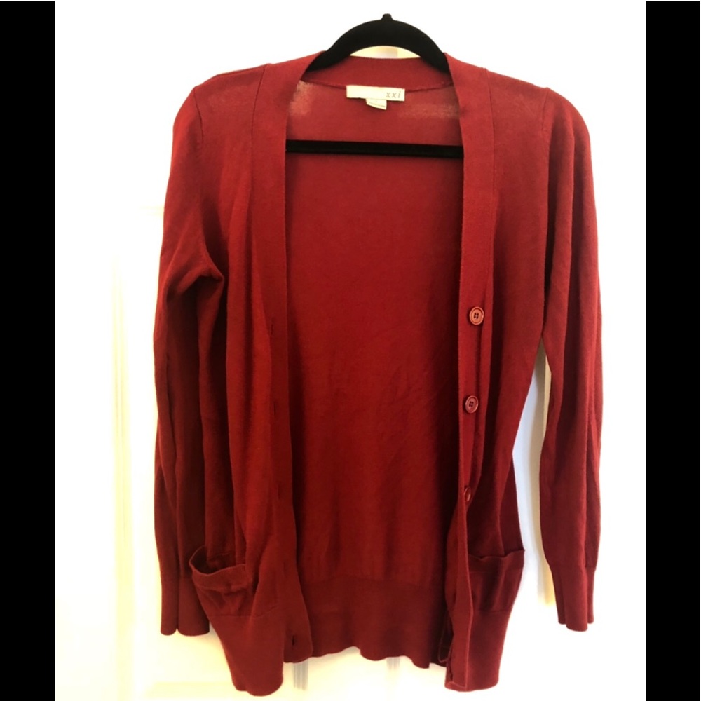 Red cardigan